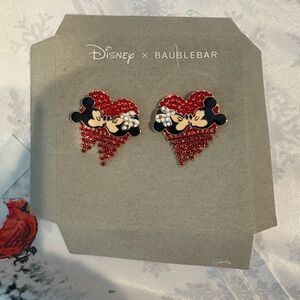 Disney BaubleBar Mickey Mouse and Minnie Mouse Kissing Red Crystal Earrings NEW